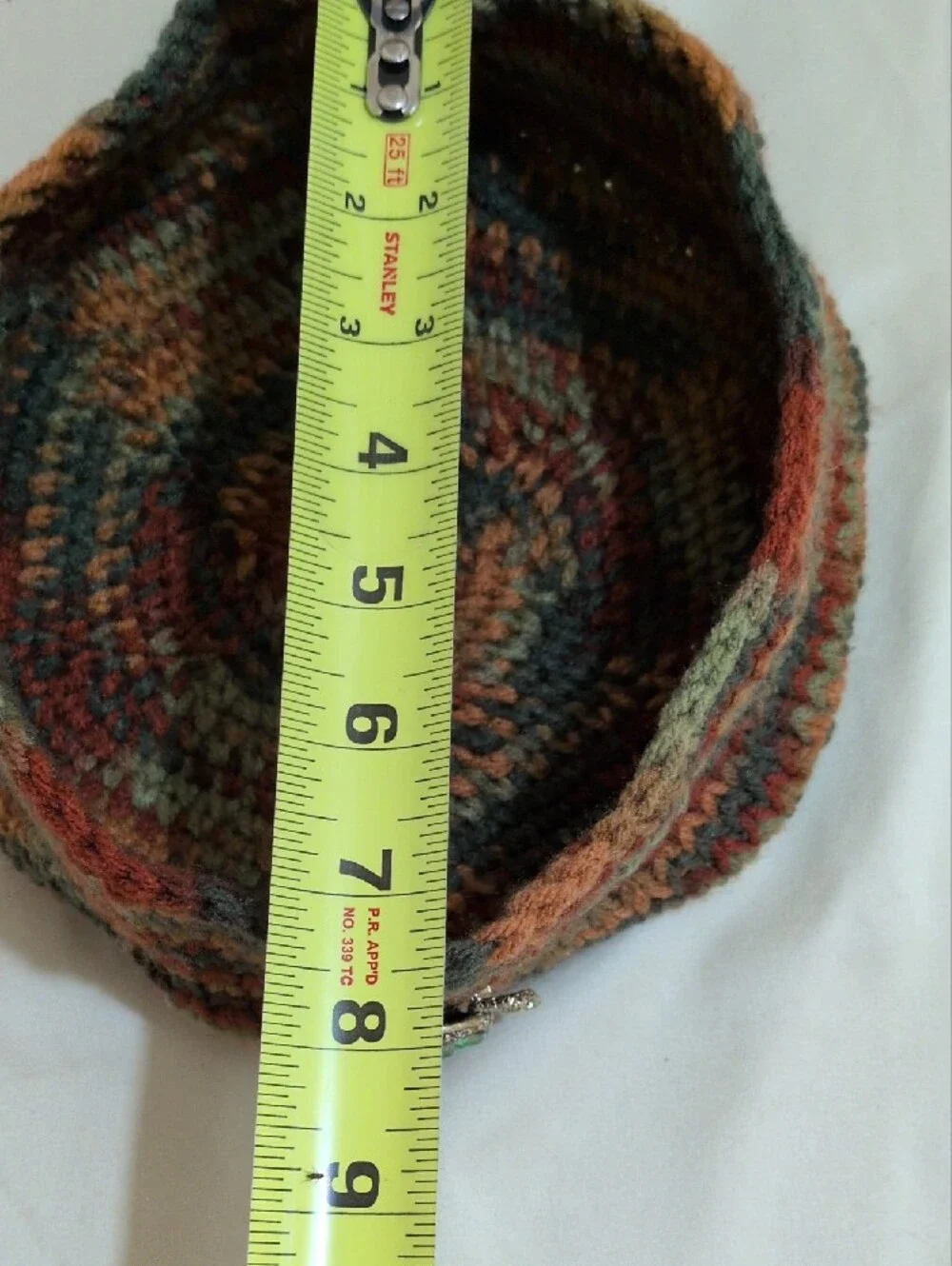 Hand Crafted Multicolor Crochet Beret with Turtle Pin